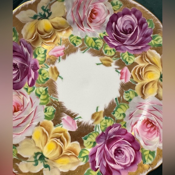 SAXE Hand painted Rose Plate Numbered approx 8.5”Decorative Vintage German Crown - Picture 4 of 5
